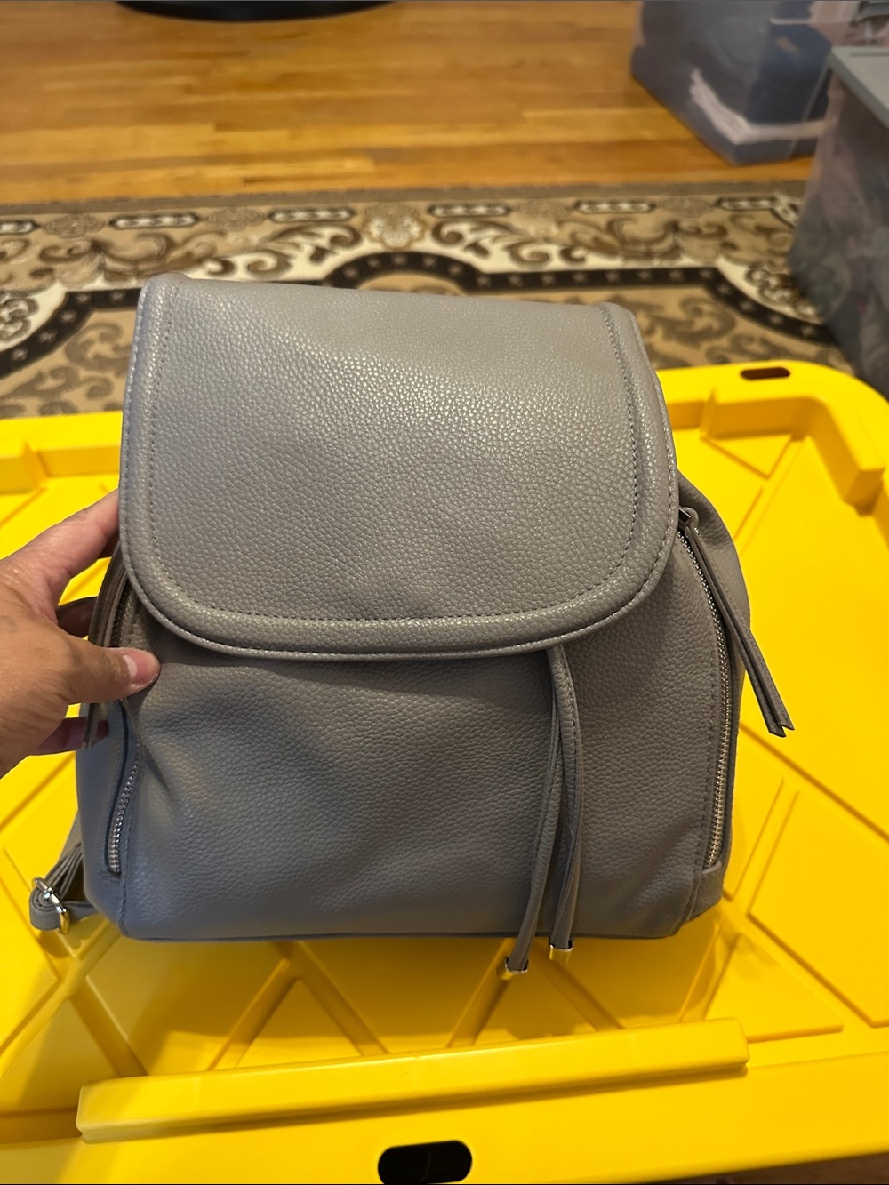 Time and Tru Gray Pebbled Backpack Purse